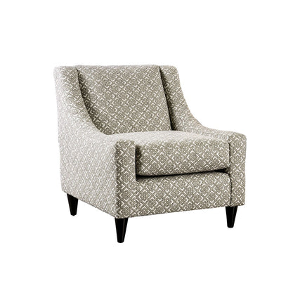 Padded Sofa Chair In Wooden Frame And Geo Patterned Fabric, White & Gray