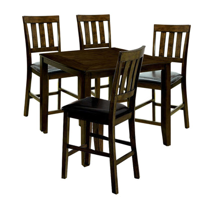 5Piece Wooden Counter Height Table Set In Dark Oak Brown