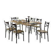 7Piece Wooden Dining Table Set In Gray and Weathered Brown