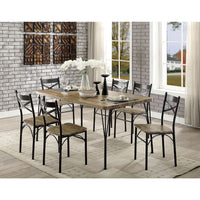 7Piece Wooden Dining Table Set In Gray and Weathered Brown