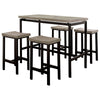 5Piece Wooden Counter Height Table Set In Natural Brown And Black