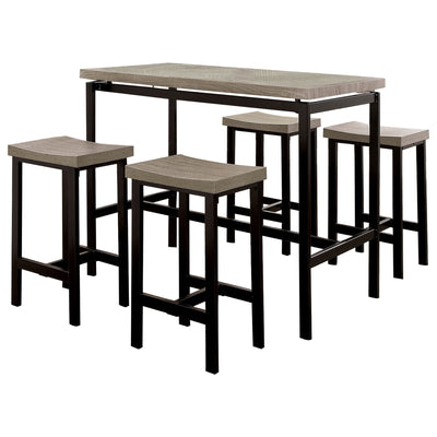 5Piece Wooden Counter Height Table Set In Natural Brown And Black
