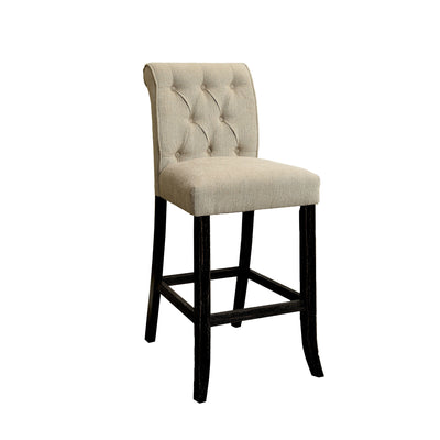 Button Tufted Fabric Upholstered Bar Chair In Wood, Ivory And Black, Set Of 2