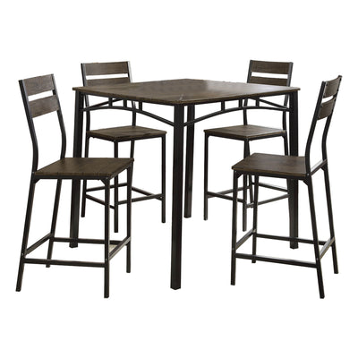 5Piece Metal And Wood Counter Height Table Set In Antique Brown