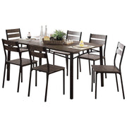 7Piece Metal And Wood Dining Table Set In Antique Brown