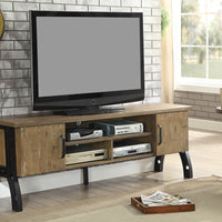 72" Wooden And Metal Frame TV Stand With 3 Open Shelves, Brown