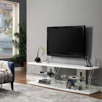 60" Wooden TV Stand With Spacious Glass Shelf, White And Clear