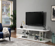 72" Wooden TV Stand With Spacious Glass Shelf, White And White