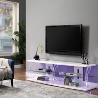 72" Wooden TV Stand With Spacious Glass Shelf, White And White