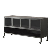 60" Wooden TV Stand With 4 Glass Door Cabinets and Open Shelf In Black