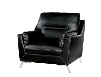 Leather Upholstered Chair With Metal Flared legs, Black And Silver