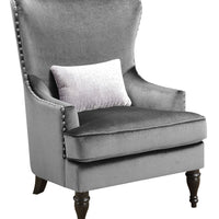 Nail head trim Fabric Upholstered Chair With Pillow In Gray