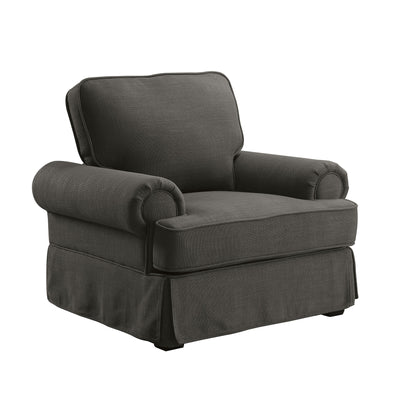 Fabric Upholstered Chair With Rolled Armrest In Gray