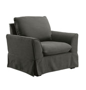 Welting Trim Fabric Upholstered Chair With Flared Arms In Gray