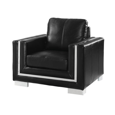 Stainless Steel Trim Leather Gel Chair With Chrome Legs, Black And Silver
