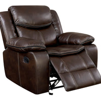 Leatherette Glider Recliner Chair With Large Padded Arms In Brown