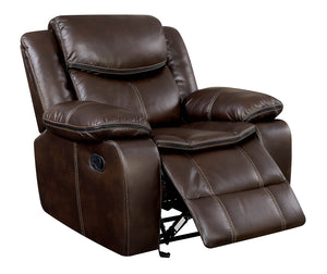 Leatherette Glider Recliner Chair With Large Padded Arms In Brown