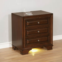 Wooden Night Stand With 3 Drawers In Cherry Brown