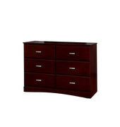 6 Drawer Wooden Dresser In Transitional Style, Cherry Brown