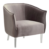 Welted Trim Fabric Upholstered Accent Chair With Acrylic Legs, Gray