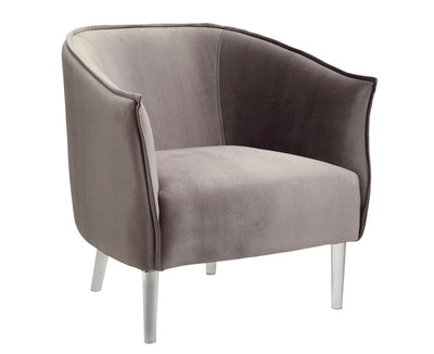 Welted Trim Fabric Upholstered Accent Chair With Acrylic Legs, Gray