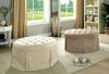 Button Tufted Fabric Upholstered Ottoman With Open Bottom Shelf, Beige