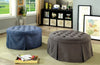 Button Tufted Fabric Upholstered Ottoman With Open Bottom Shelf, Gray