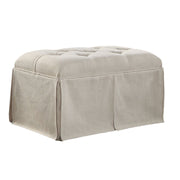 Rectangular Button Tufted Fabric Upholstered Bench With Storage, Beige