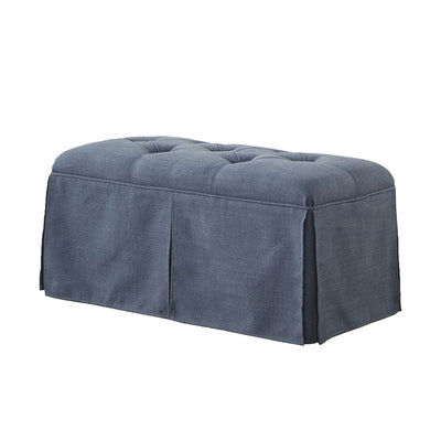 Rectangular Button Tufted Fabric Upholstered Bench With Storage, Blue