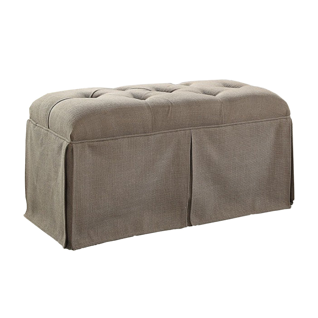 Rectangular Button Tufted Fabric Upholstered Bench With Storage, Brown