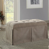 Rectangular Button Tufted Fabric Upholstered Bench With Storage, Brown