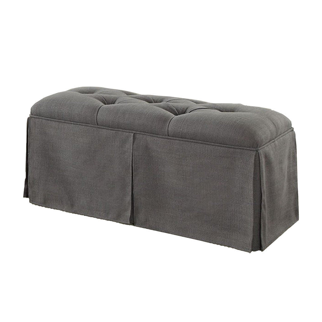 Rectangular Button Tufted Fabric Upholstered Bench With Storage, Gray