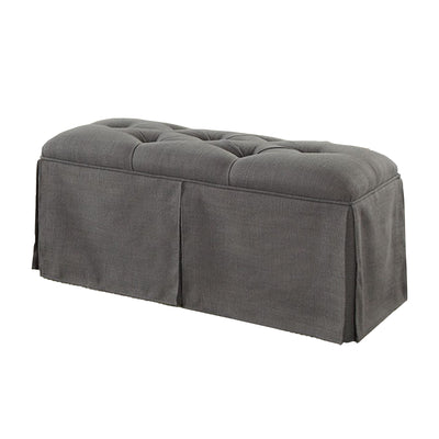 Rectangular Button Tufted Fabric Upholstered Bench With Storage, Gray