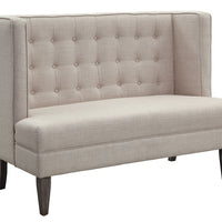 Button Tufted Wingback Design Love Seat Bench With Padded Upholstery, Beige