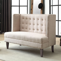 Button Tufted Wingback Design Love Seat Bench With Padded Upholstery, Beige