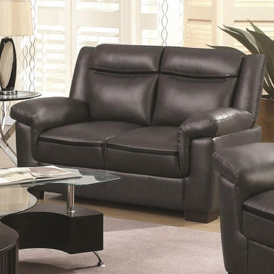 Contemporary Faux Leather & Wood Loveseat With Cushioned Armrests, Black