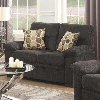 Transitional Micro Velvet Fabric-Wood Loveseat With Cushioned Armrest, Dark Gray