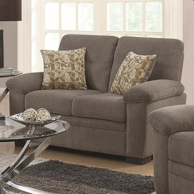 Contemporary Micro Velvet-Wood Loveseat With Cushioned Armrests, Light Gray