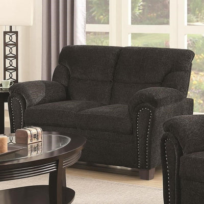 Transitional Chenille Fabric & Wood Loveseat With Cushioned Armrests, Charcoal