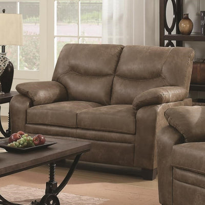 Transitional Microfiber Fabric & Wood Loveseat With Cushioned Armrests, Brown