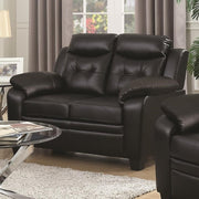 Contemporary Faux Leather & Wood Loveseat With Cushioned Armrests, Rich Black