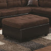 Transitional Faux Leather and Wood Ottoman With Tufting, Chocolate Brown