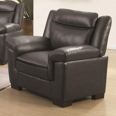 Contemporary Faux Leather & Wood Chair With Cushioned Armrests, Black