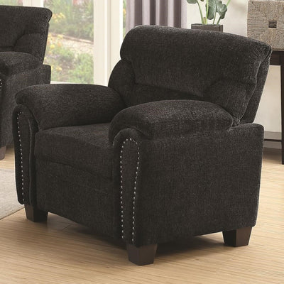 Transitional Chenille Fabric & Wood Chair With Padded Armrests, Charcoal