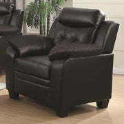 Contemporary Faux Leather & Wood Chair With Cushioned Armrests, Rich Black