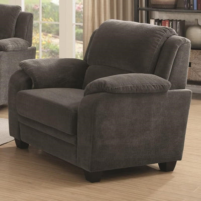 Transitional Wood & Chenille Chair With Cushioned Armrests, Gray