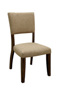 Wooden Side Chair In Beige Fabric Upholstery, Brown, Pack Of Two