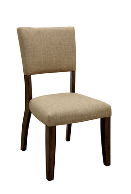 Wooden Side Chair In Beige Fabric Upholstery, Brown, Pack Of Two