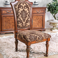 Wooden Fabric Upholstered Side Chair With Floral Print, Brown, Pack Of Two