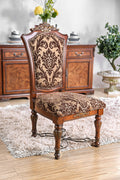 Wooden Fabric Upholstered Side Chair With Floral Print, Brown, Pack Of Two